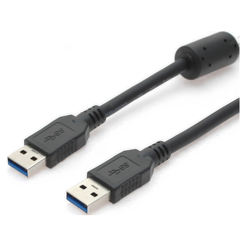 USB 3.0 kabel med ferrit, A han – A han, AWG28, sort, 5,0m