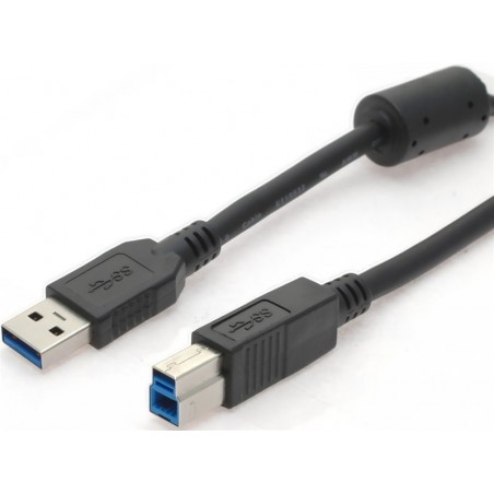 USB 3.0 kabel med ferrit, A han – B han, AWG28, sort, 1,0m