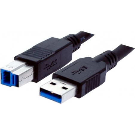 USB 3.0 kabel, A han – B han, AWG28, sort, 5,0m