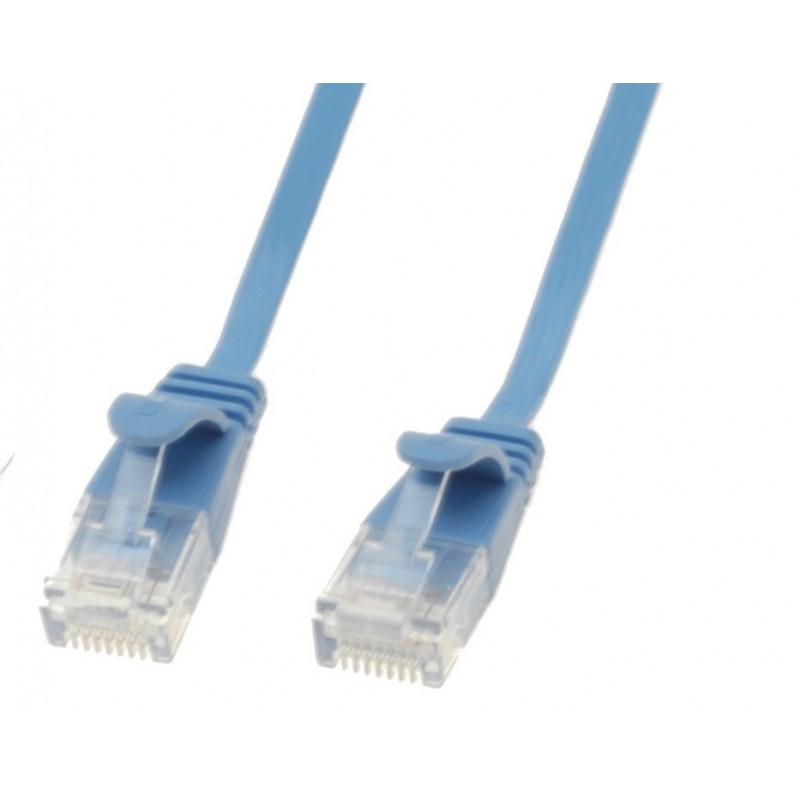 Cat. 6 netværkskabel, fladkabel, ultra slim, UTP til Gigabit netværk, AWG36, blå, 5,0m