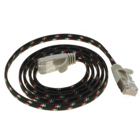 Cat. 6 ultra slim touch netværks fladkabel, PoE, RJ45, STP til Gigabit netværk, AWG36, sort 1,0m